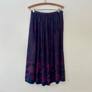 Vintage Paisley Floral Midi Skirt Ports International Purple Pink Navy Rayon